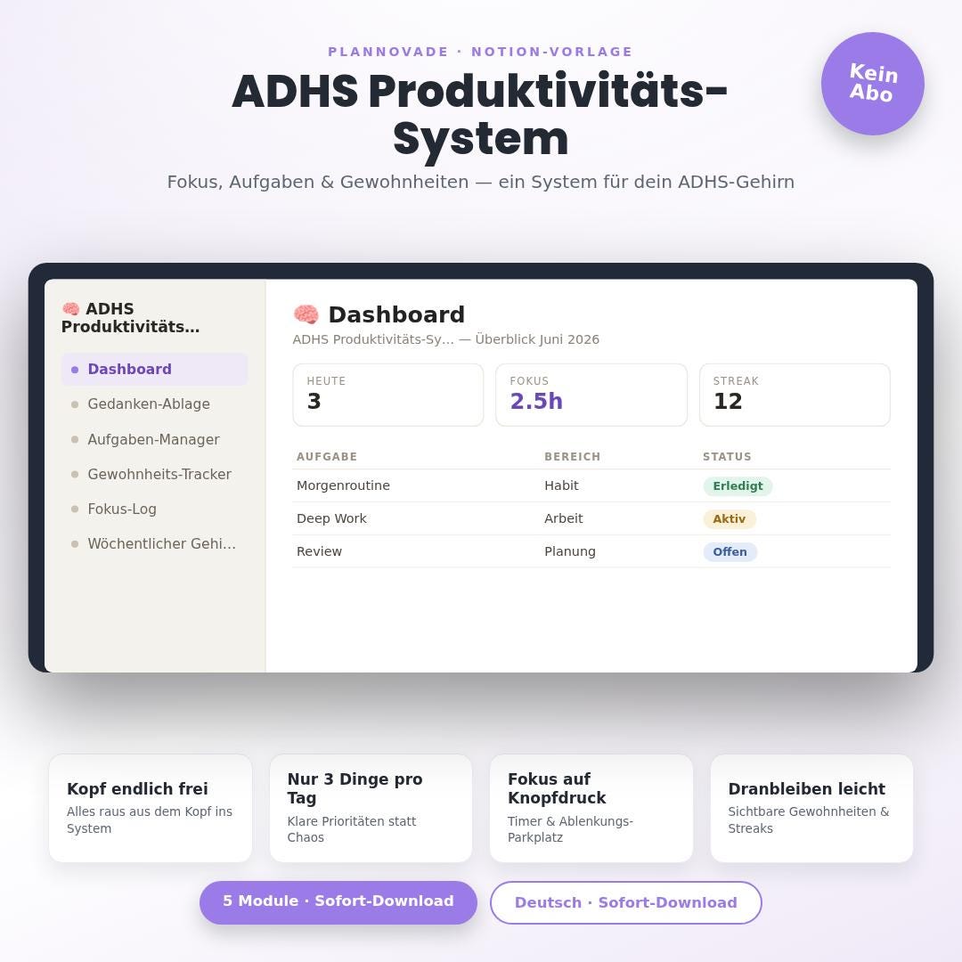 ADHS Produktivitäts-System – Notion-Vorlage