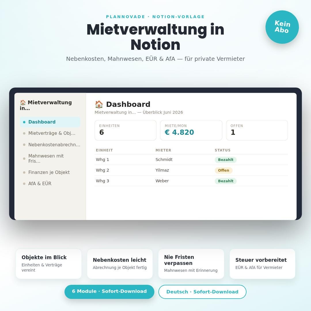 Mietverwaltung – Notion-Vorlage
