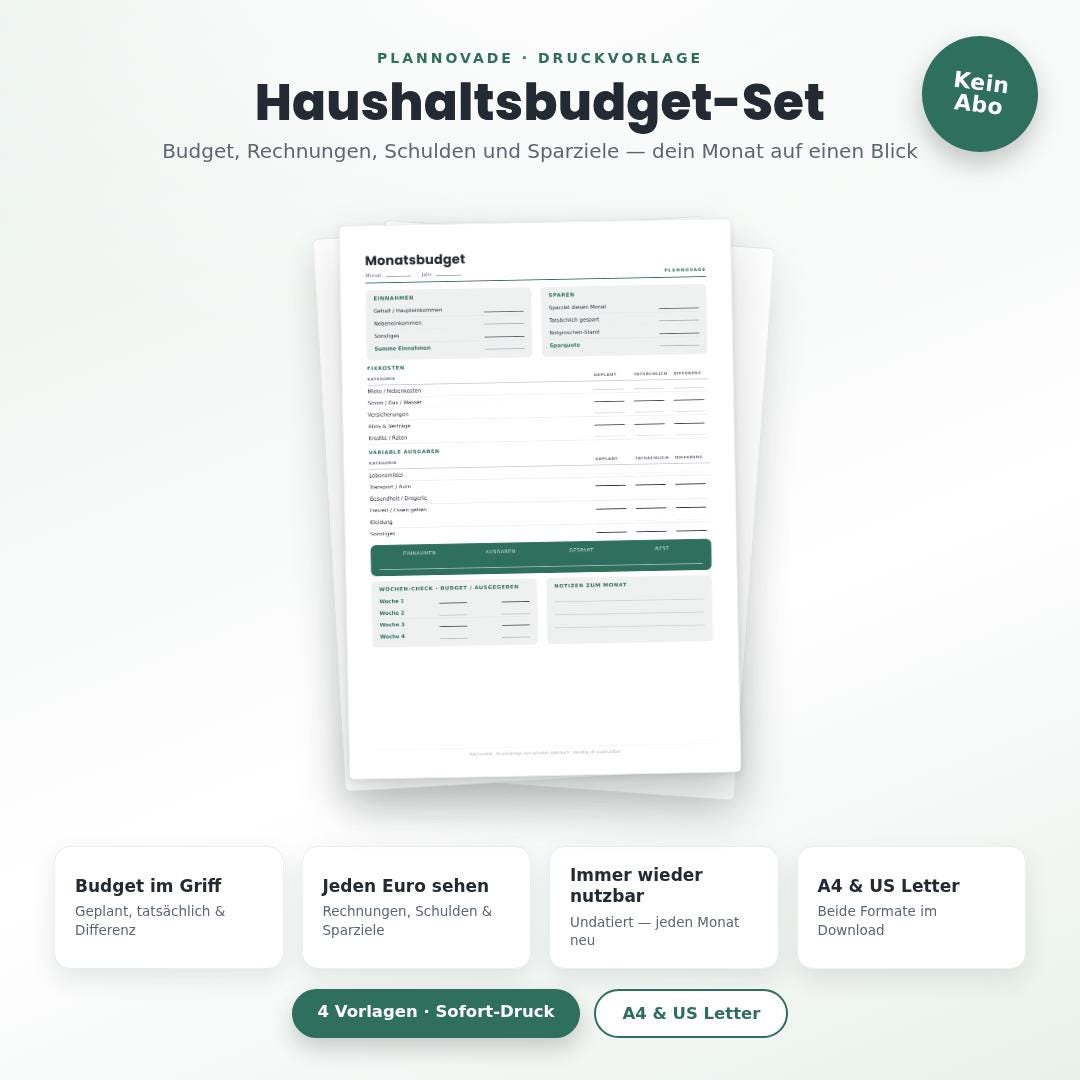 Haushaltsbudget-Set zum Ausdrucken – Druckvorlage