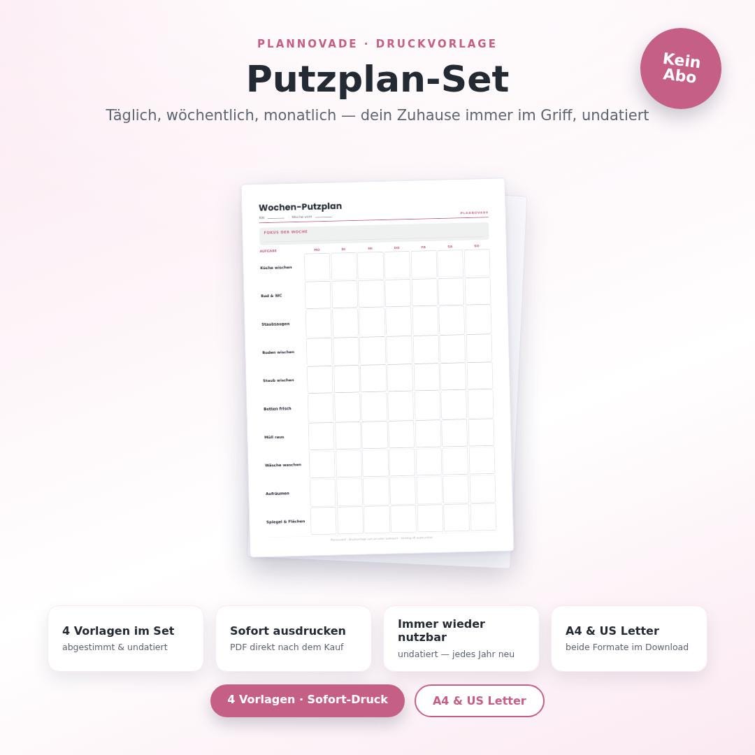 Putzplan-Set zum Ausdrucken – Druckvorlage für den Haushalt